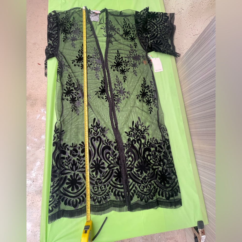 RIO SEXY BEACH COVER Black Sheer Floral Kimono Cover-Up NWT SIZE MEDIUM - Picture 11 of 13